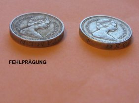 Königin Elizabeth II, Fehlprägung - one Pound Münze