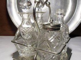 Tischmenage Art Deco England  Menage Antik Glas Essig Öl Kristallglas 