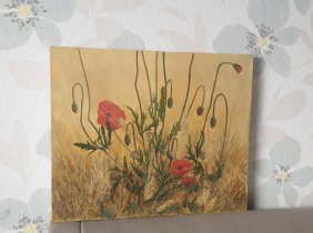 Gemälde Mohnblume auf Feld 60x51cm