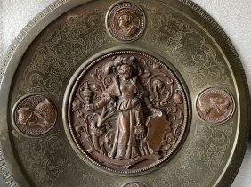 Messing Wandteller Bronze Adel Metall Antiquität 