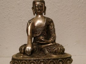 Medizin Buddha Statue Silber Jade Stein Meditation Antik Asiatika