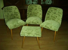 3 Sessel & 1 Hocker 50er Jahre Nierentisch 