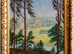 Ölgemälde HANS FRIEDRICH (1887), Waldige Landschaft mit Burg 1922!