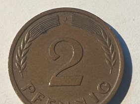 2 Pfennig BRD Münze 1961 J, nicht magnetisch, Kupfer, Sammlerstück