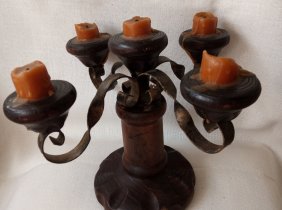 ♦ Vintage schöner rustikaler Holz-Kerzenleuchter Shabby Chic