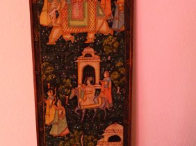 Großes Antik Gemälde Stoffmalerei  Holzrahmen Handarbeit Indien